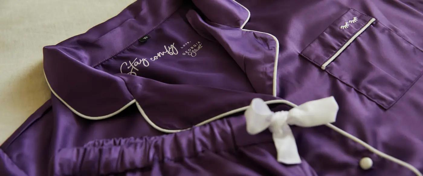 The Elizabeth satin pyjama set in the Georgia Elliott banner